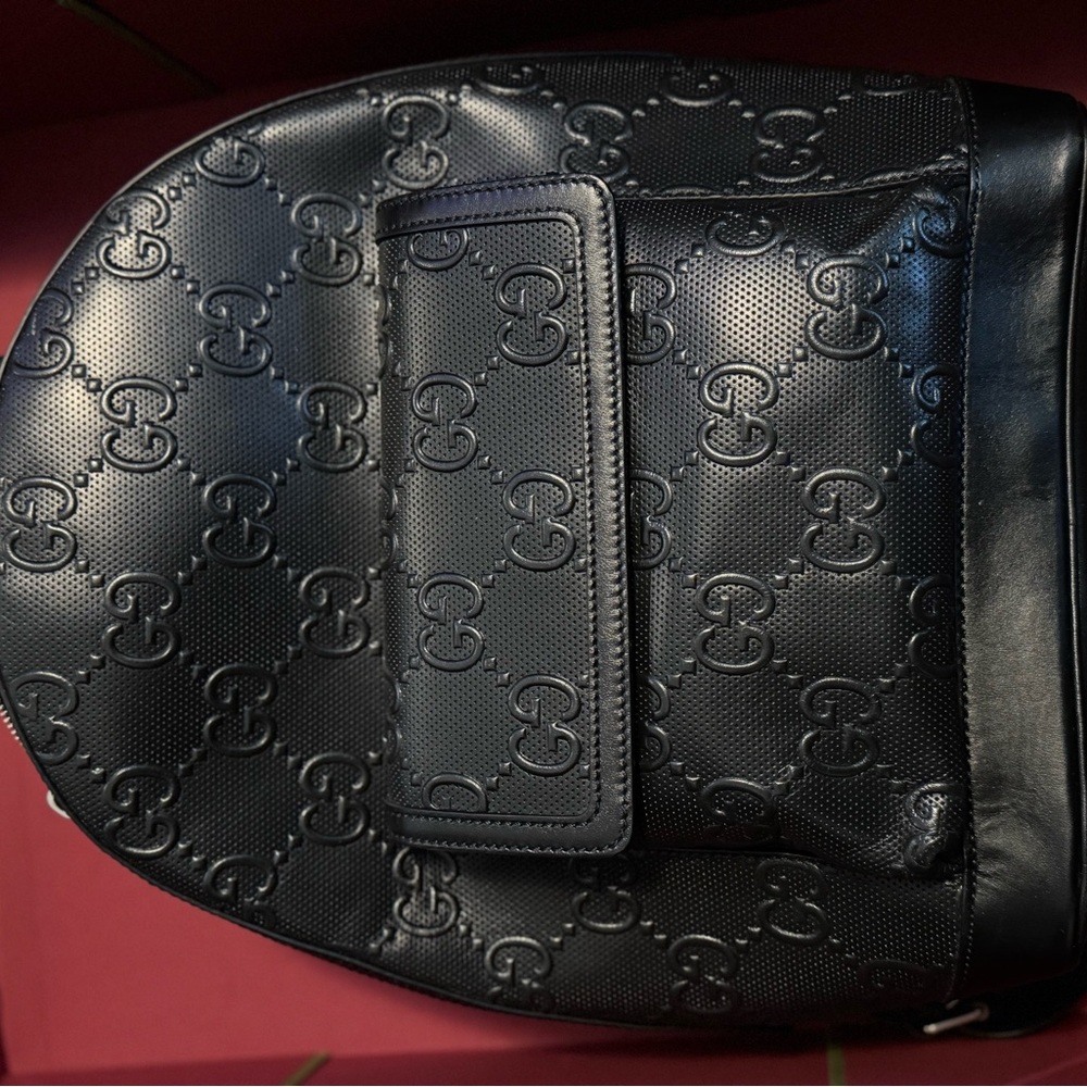 Gucci Black Leather Backpack with GG Monogram
